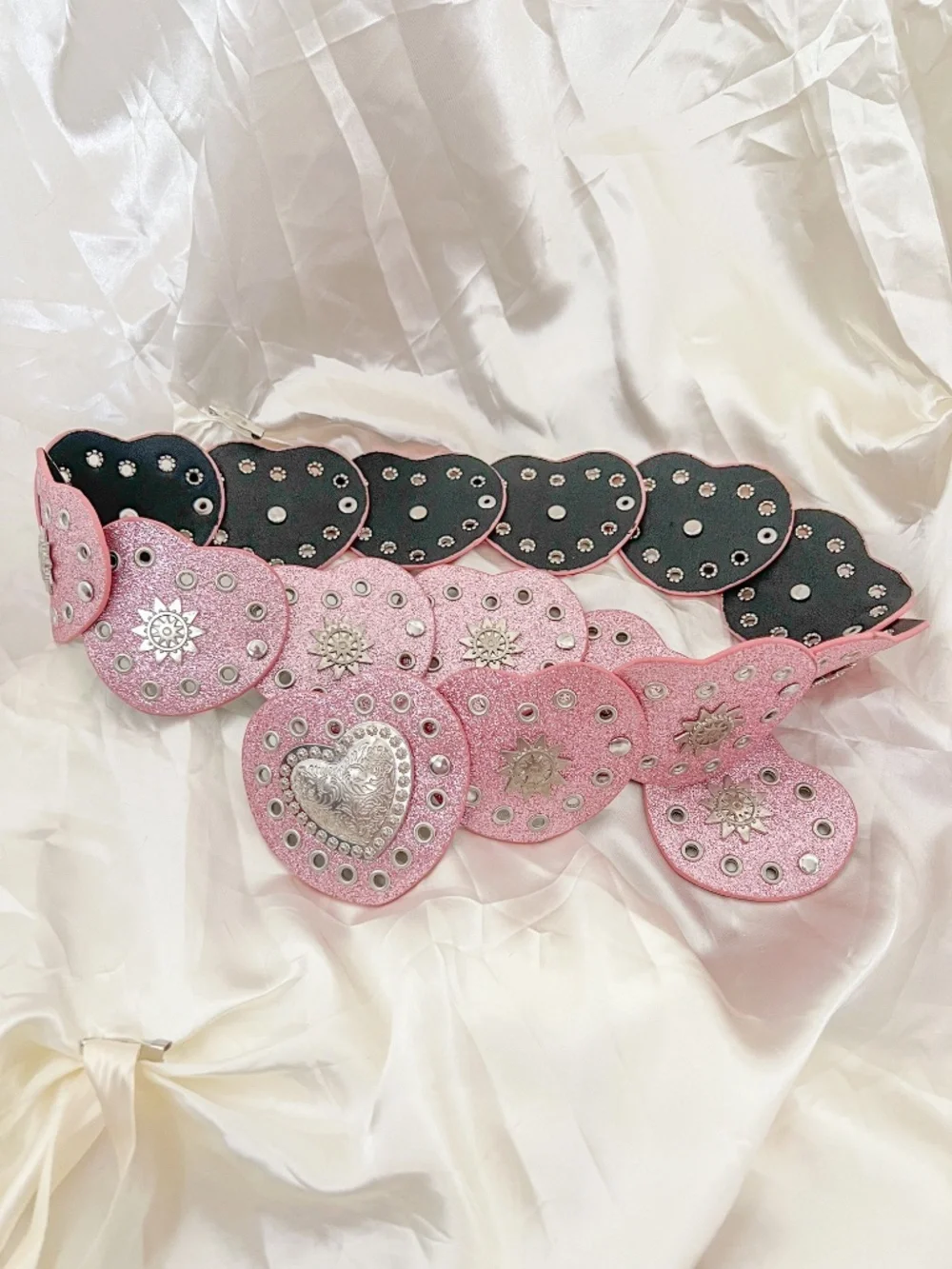 Pink Glitter Heart Concho Western Statement Belt